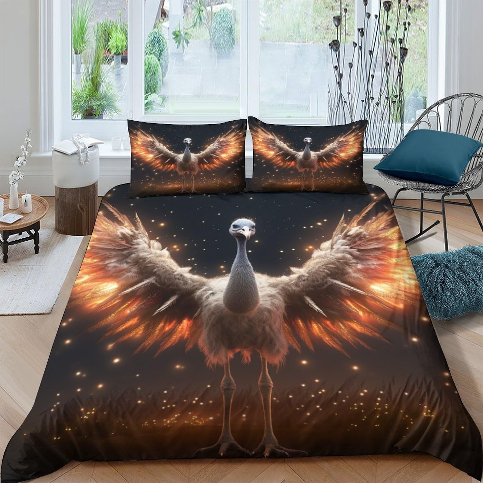 Housse de couette 3D cigogne respirante et super douce en microfibre premium pour lit double
