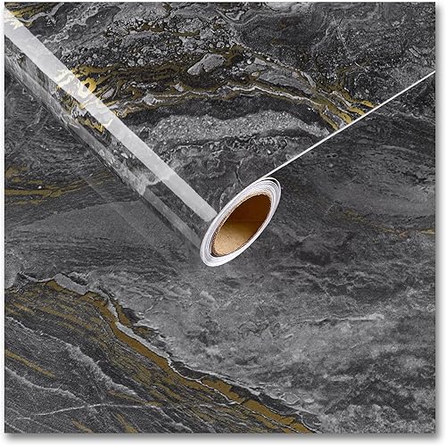 Miniatura 10 de CRE8TIVE Papel de contacto de mármol líquido beige plateado brillante, para encimeras de despegar y pegar, impermeable, autoadhesivo, extraíble,