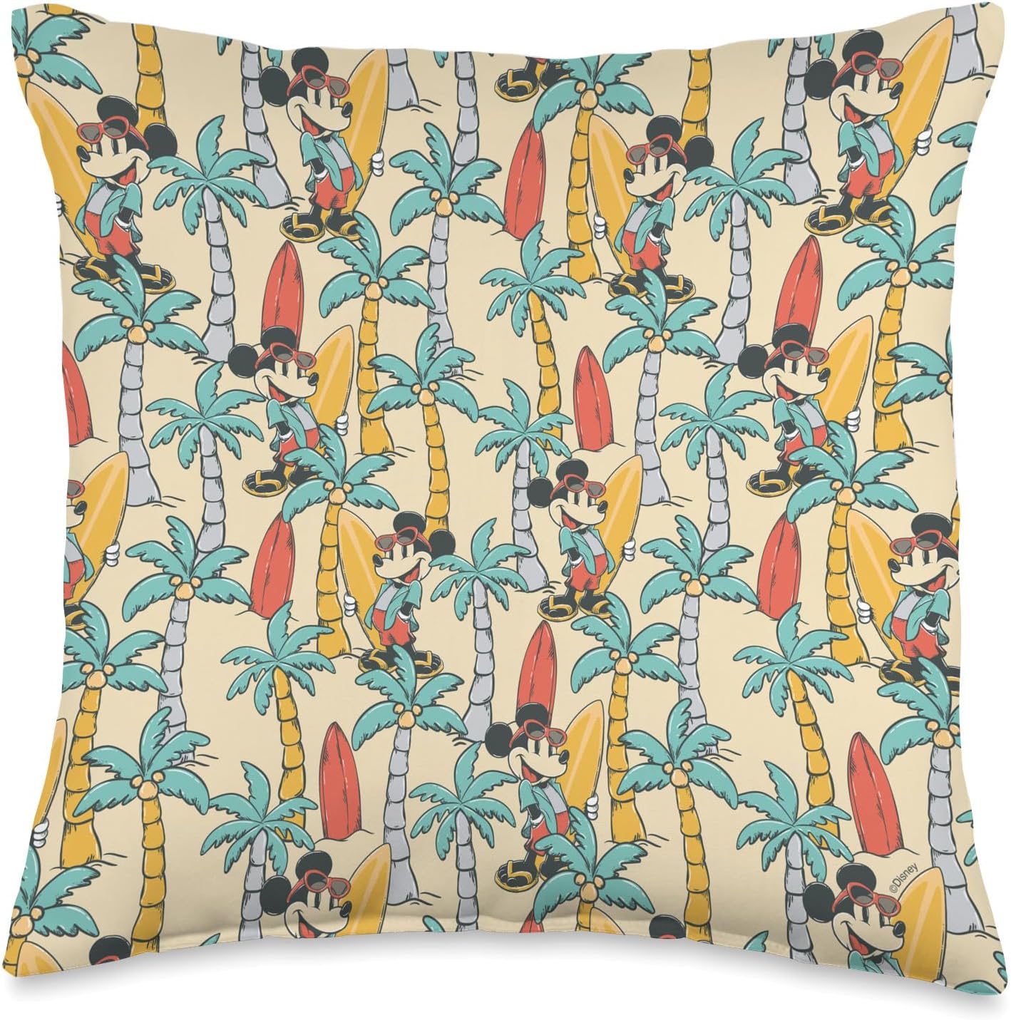 Disney Mickey Mouse Summer Tropical Beach Surfing Pattern Throw Pillow