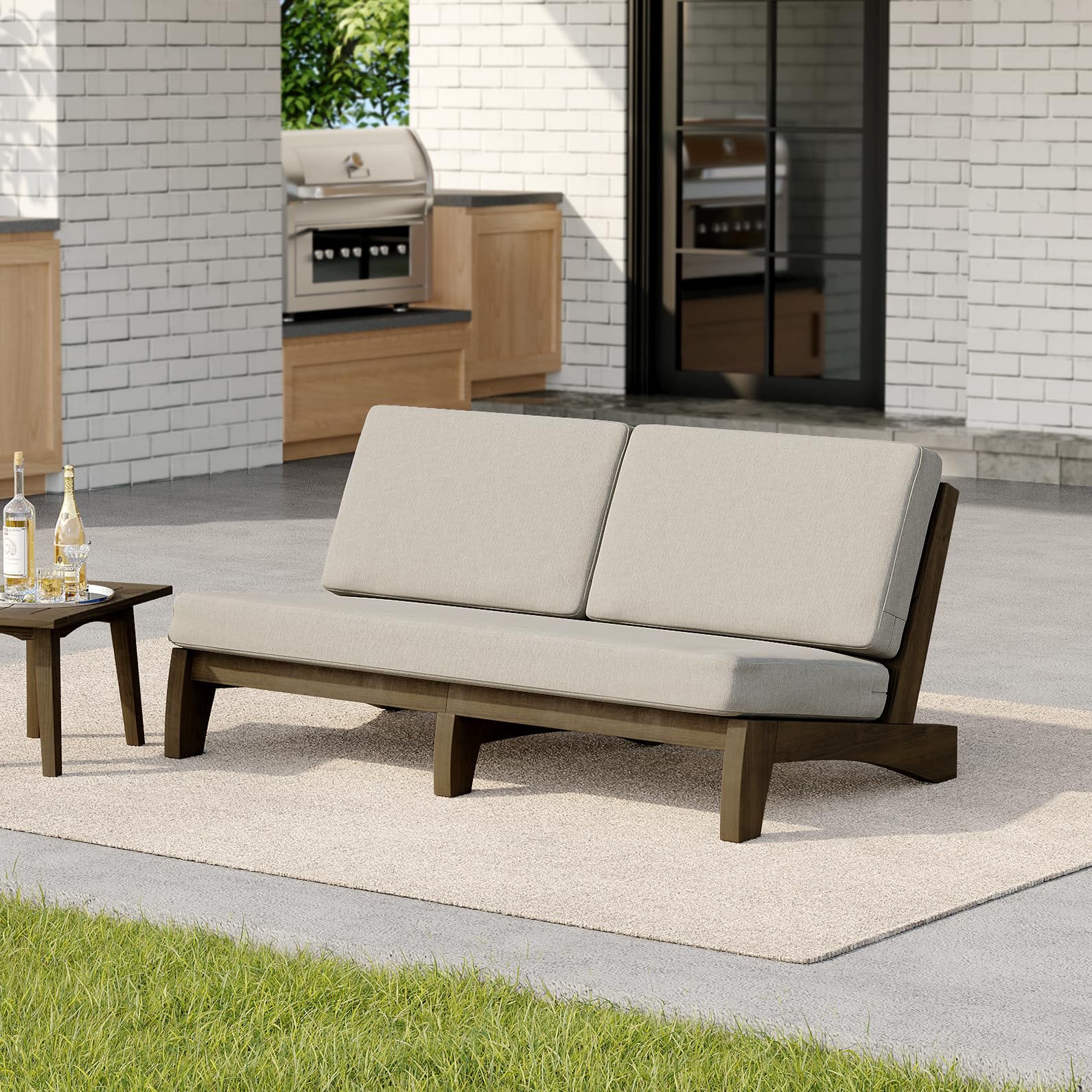 Pia Ricoo 1-Piece Patio Furniture Set, Outdoor Wood Sofa with 4.5-Inch Thick Cushions, All-Weather Conversation Set for Backyard, Deck, Lawn - Light Camel