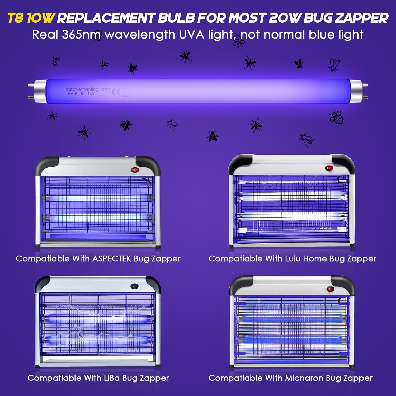 Qualirey 12 Pack Bug Zapper Replacement Light Bulbs 10W for 20W Indoor Bug Zapper, BL T8 F10W 13Inch Light Tube Compatible with Aspectek, Liba, Micnaron, Lulu Home and Other 20W Mosquito Lamp