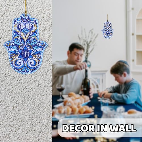 Miniatura 7 de Adorno de mano de Hamsa, regalo de Judaica, estrella de David Hanukkah, decoración de pared de Hamsa, regalos de Hanukkah, adorno para automóvil