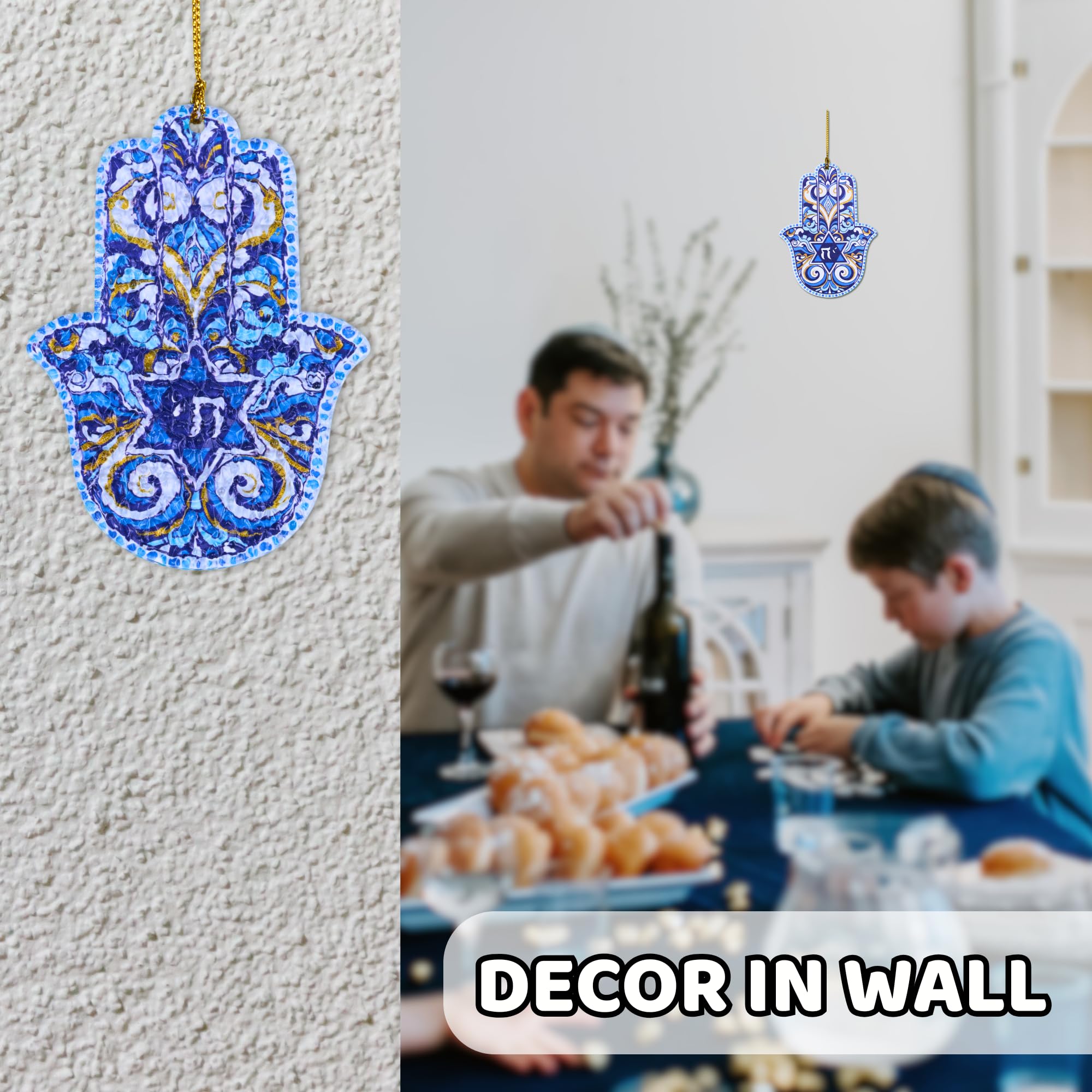 Hamsa Hand Ornament Judaica Gift Jewish Art Star of David Hanukkah Decorations Hamsa Wall Decor Hanukkah Gifts Ornament Car Christmas Decoration Accessory