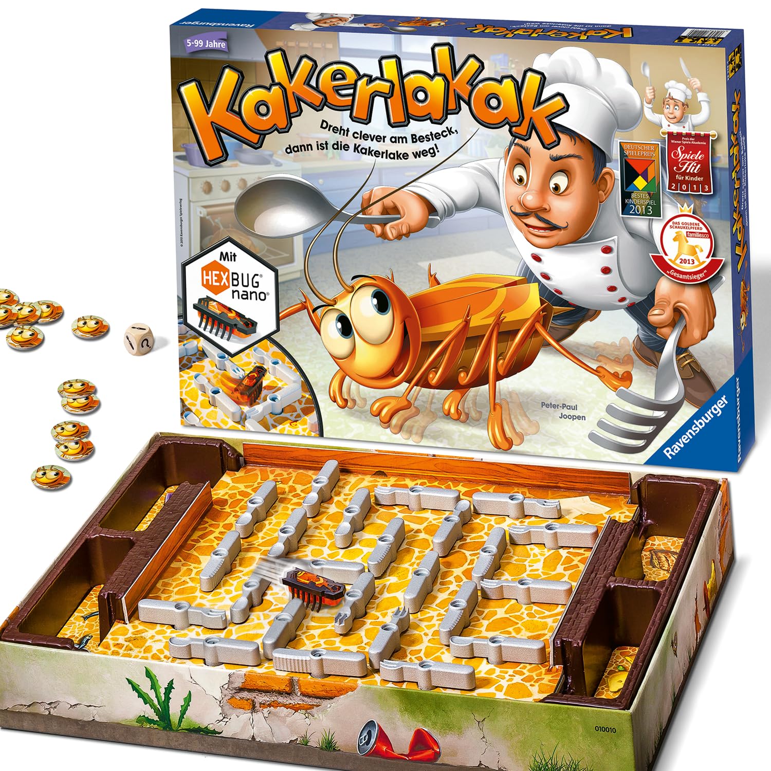 Ravensburger 22212 - Kakerlakak - Kinderspiel mit elektronischer Kakerlake für Groß und Klein, Familienspiel für 2-4 Spieler, Kinderspiel ab 5 Jahren