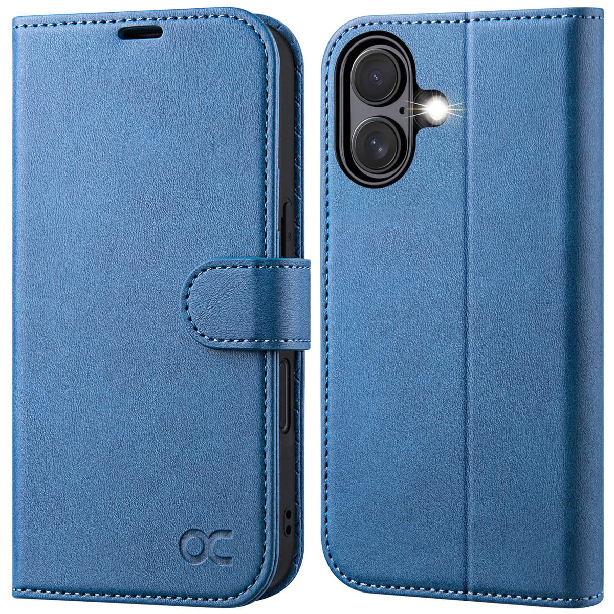 OCASE iPhone 16 Plus Hülle Handyhülle Premium PU Leder, Kartenfach Standfunktion, RFID Hehutzhülle Klapphülle Handytasche Lederhülle Kompatibel für iPhone 16 Plus (6,7 Zoll) Hellblau