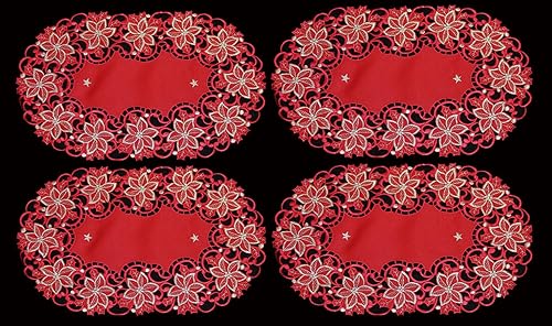 4pcs día festivo Navidad Pascua bordado Manteles Individuales 11 x 17" Rojo, Dorado, Conjunto de 4 piezas Ovalado