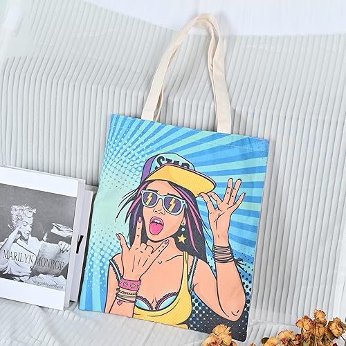Miniatura 5 de Bonita bolsa de lona personalizada, bolsa de lona impresa única, bolsa de compras reutilizable, adecuada para salidas, compras, uso de picnic, un