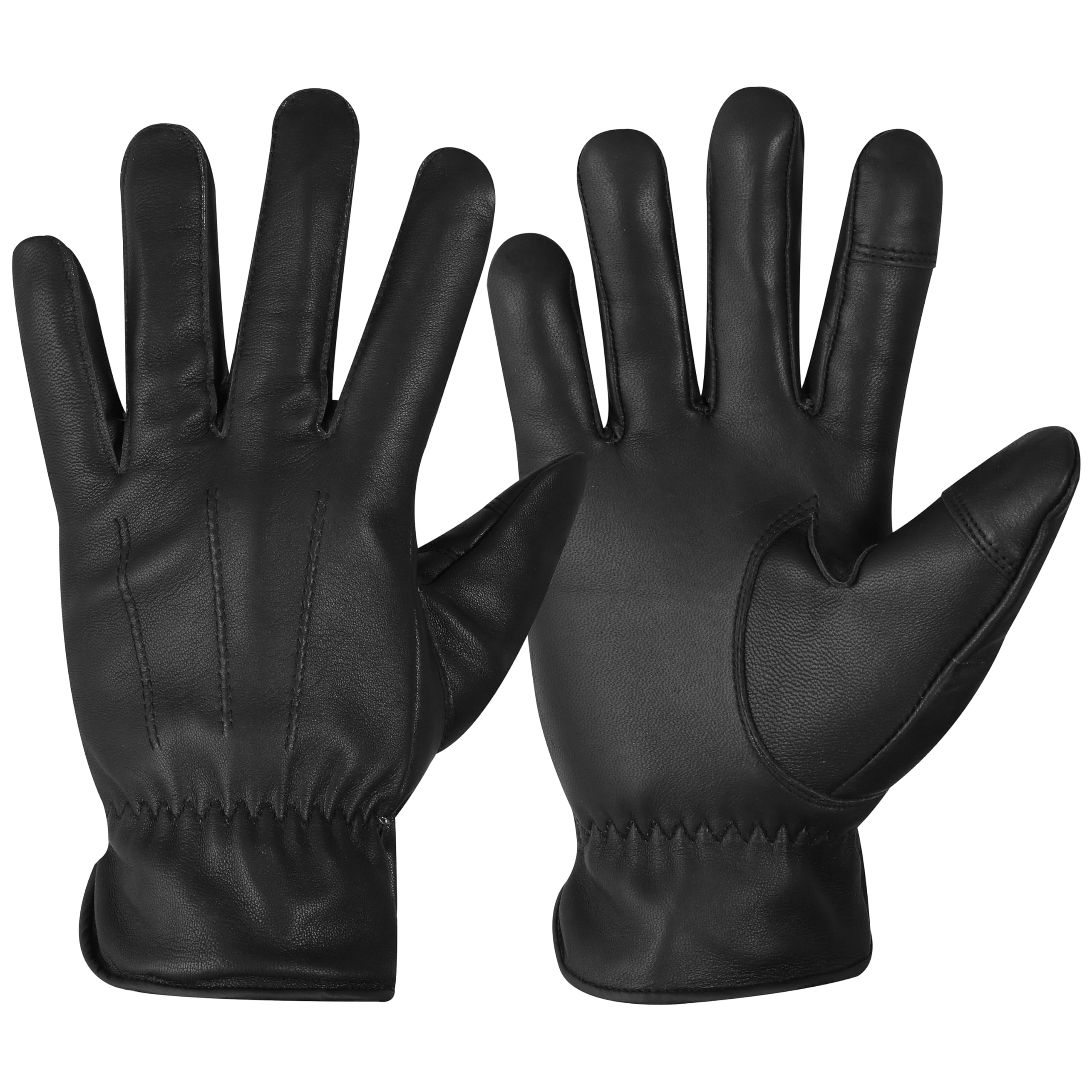 Hoof N Paw Men's Black Mouplah Genuine Sheepskin Leather Winter Gloves For Touchscreen Leather Gloves Driving Glove Fleece Lined (, Xl)