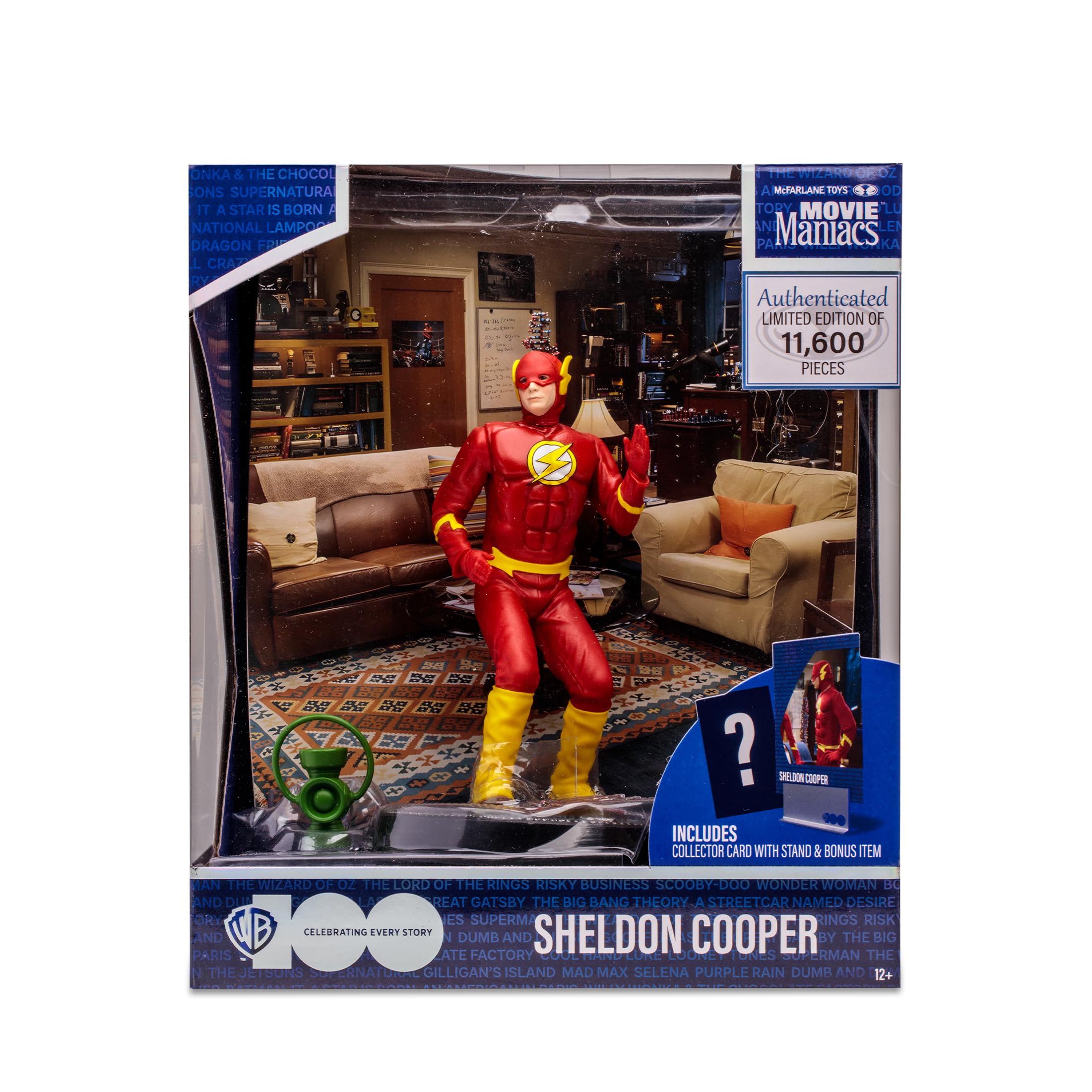 McFarlane WB 100: Sheldon Cooper (The Big Bang Theory) Movie Maniacs - Figura de Juguete de 6 Pulgadas | Movie Maniacs - Figura estática Wave 5 de 6 pulgadas, disfraz de Sheldon Cooper Flash de Big Bang Theory