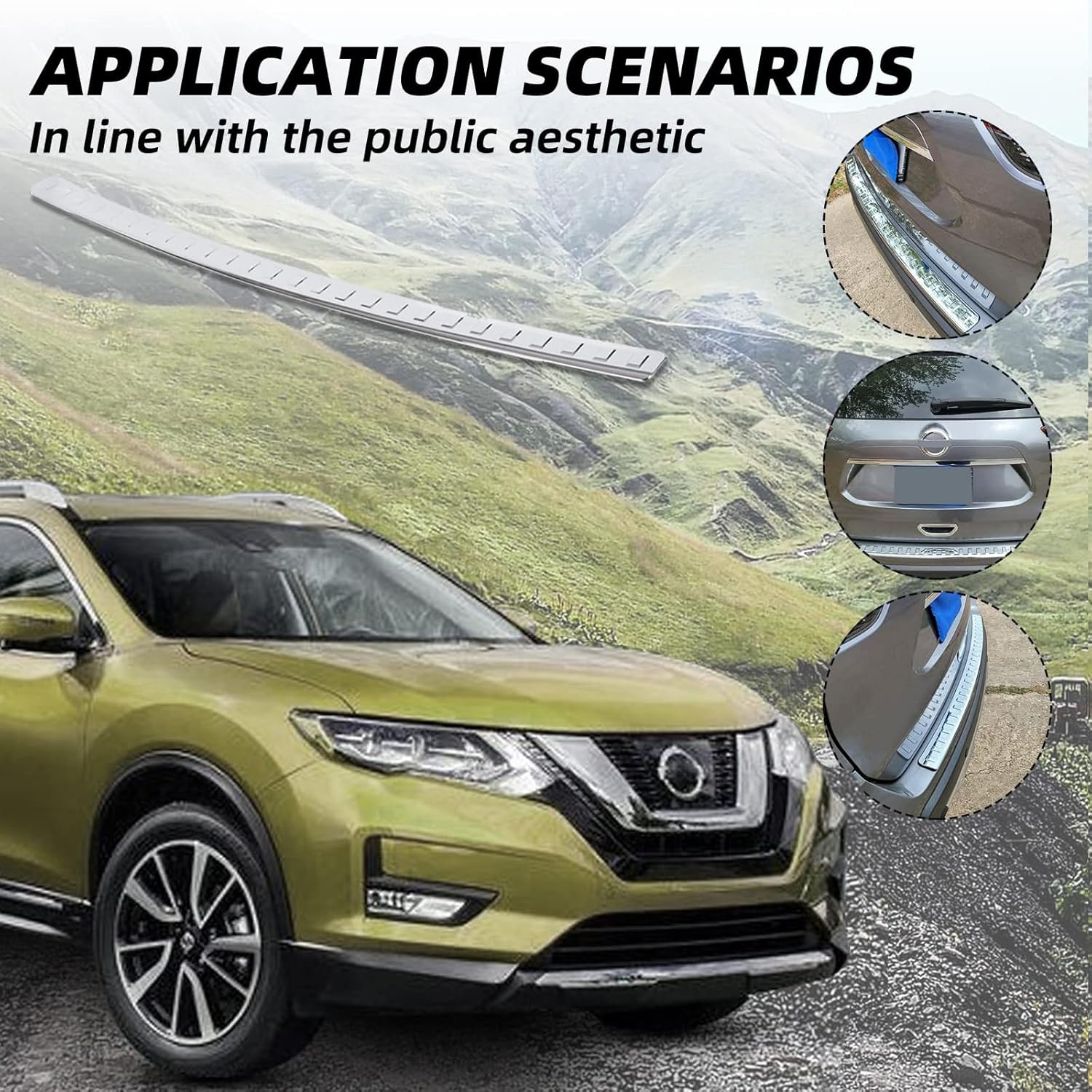 ECOTRIC Rear Bumper Guard Cover Pad Compatible with 2014-2020 Nissan Rogue 999T6-G2000 999T6G2000 999B1G500A 999B1-G500A Rear Bumper Tailgate Trim Molding Cover Panel Protector Chrome