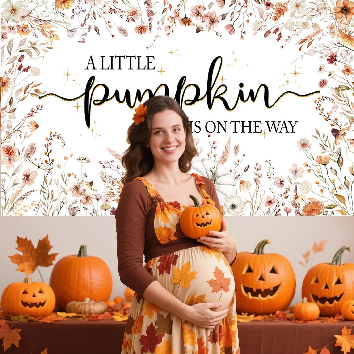 Mocsicka Little Pumpkin Baby Shower Backdrop Decorations for Fall 6x3.6ft