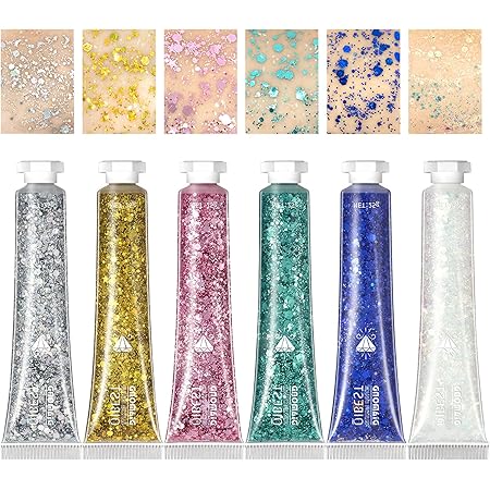 EONFAVE Glitzer Gel 12 Farben – Fluoreszierende Chunky Pailletten & Feinglitter Für Festival, Karneval, Halloween | Selbstklebend, UV-leuchtend, Für Gesicht, Körper, Nägel, DIY