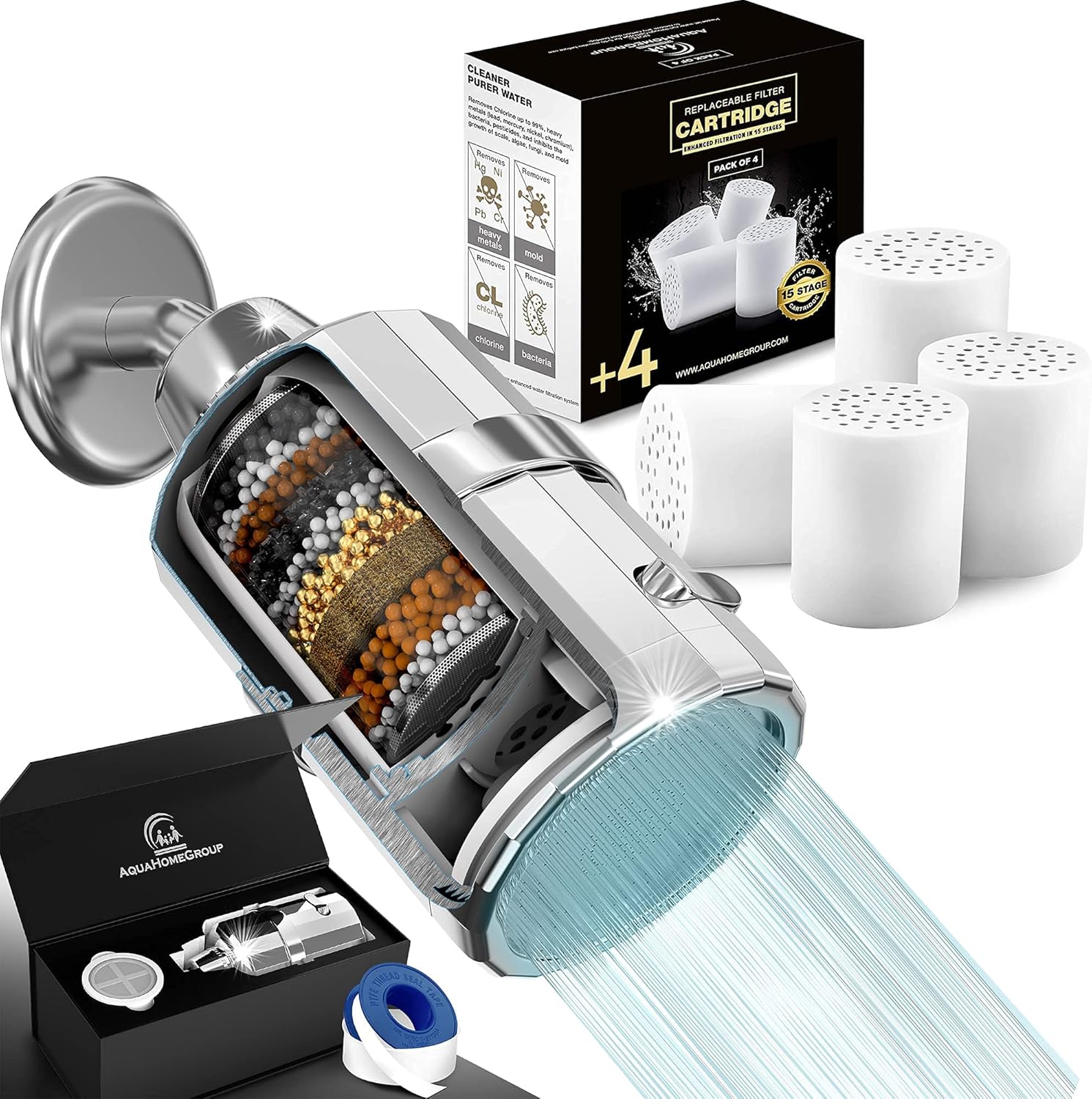 AquaHomeGroup Shower Head Filter High Pressure Luxury Filtered 15