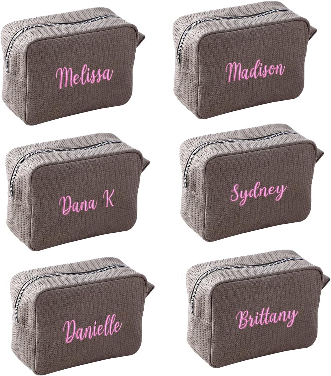 GOPHIE Personalized Embroidered Makeup Bag,Custom Waffle Fabric Cosmetic Pouch for Women, Travel Makeup Pouch (6, White)