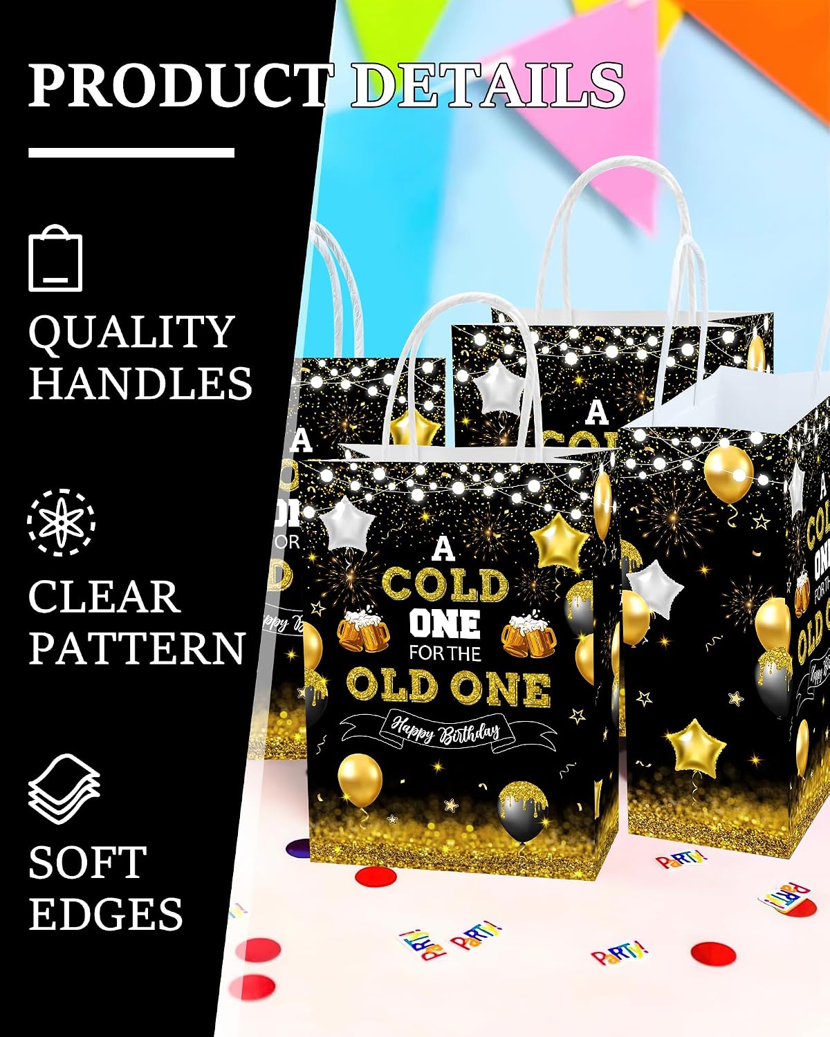 Roselush 16 Pcs A Cold One for the Old One Goodie Bags, Party Favor Bags for A Cold One for the Old One Birthday Decorations, Beer Wrapping Paper, Beer Party Decorations, 8.3 x 5.9 x 3.1 Inches Gift Bags image 2