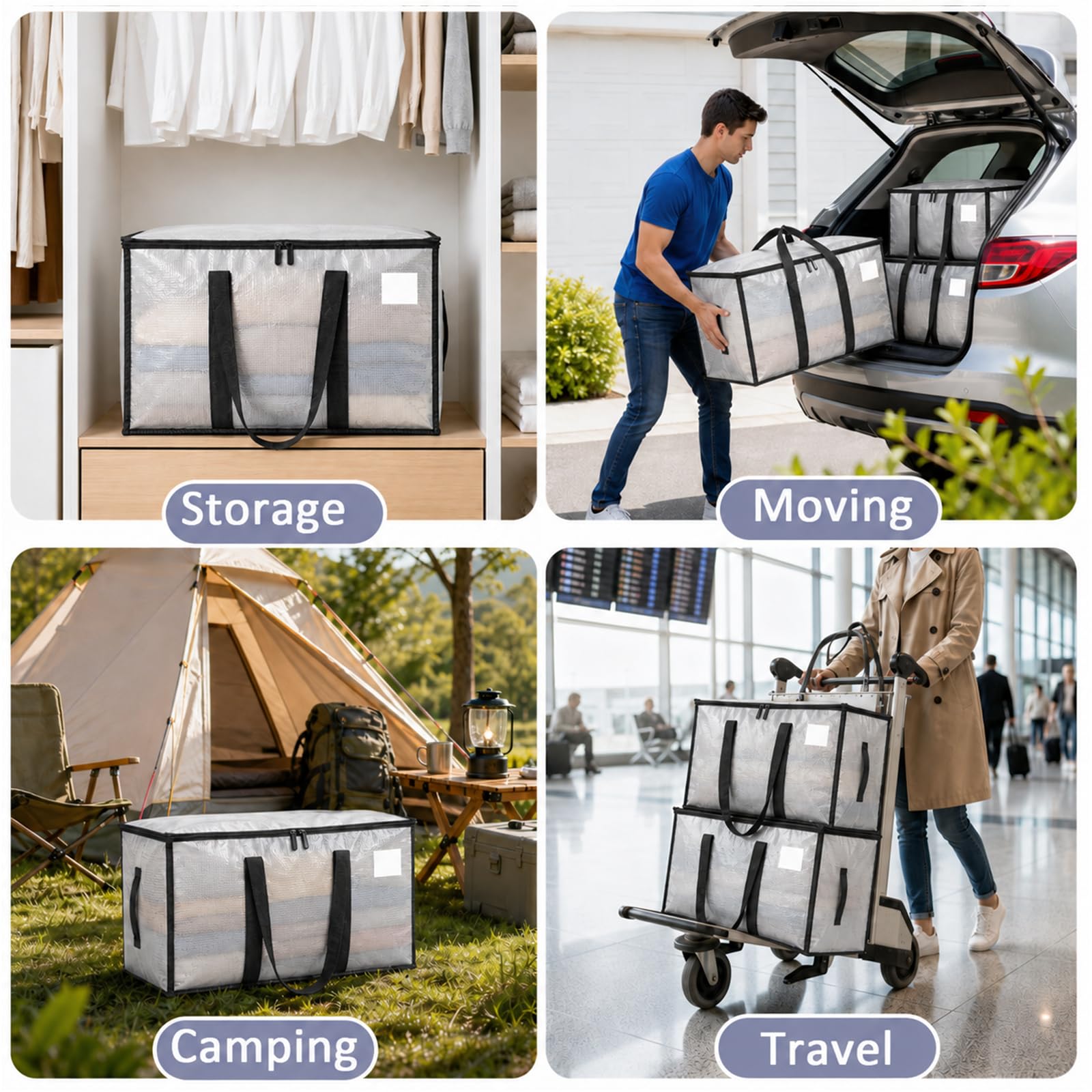 Songrey Extra Large Heavy Duty Moving Bags, 12 Pack, Clear view 7