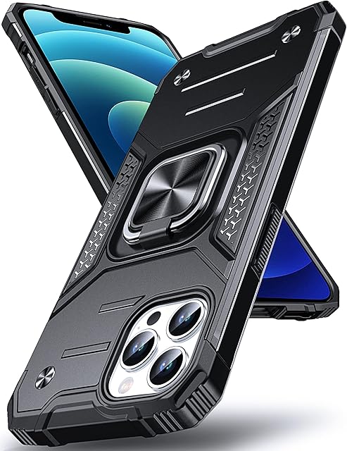 DASFOND Designed for iPhone 12 Pro Max Case, Military Grade Shockproof Protective Phone Case Cover with Enhanced Metal Ring Kickstand [Support Magnet Mount] for iPhone 12 Pro Max 6.7 inch, Black