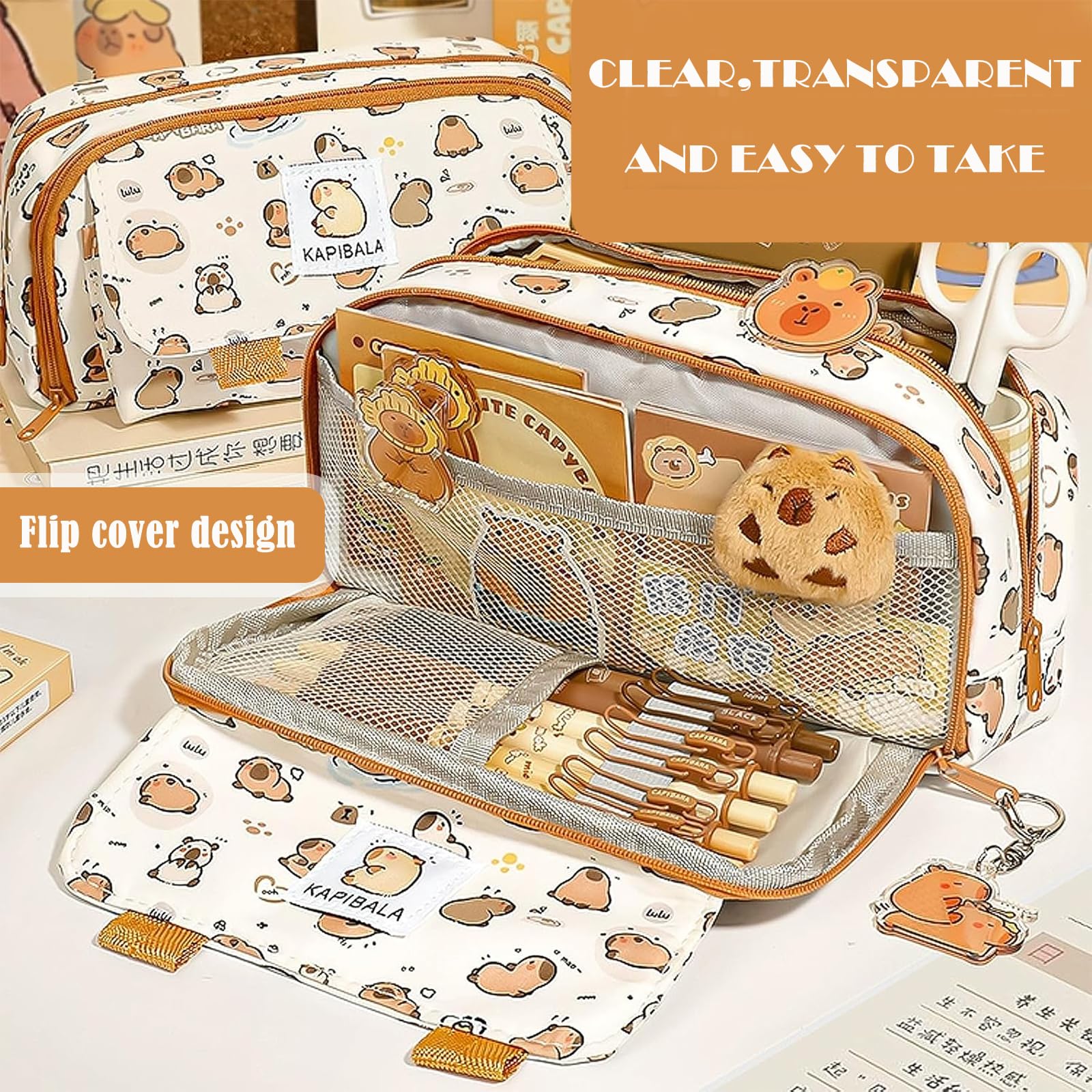 KSVFTB Capybara Pencil Case, Capybara Stationery with Compartments, Comes with Brooch Pendant - Image 4