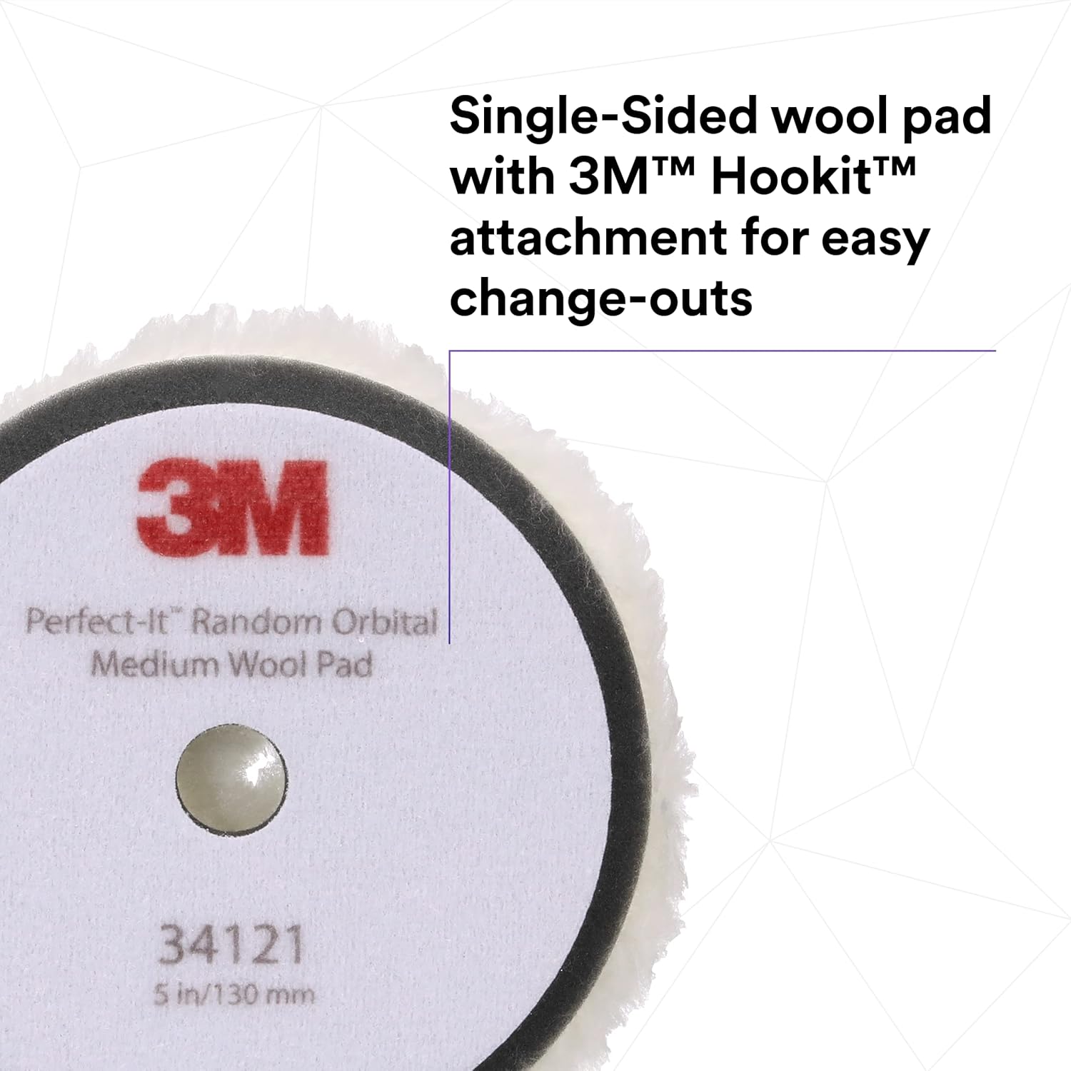 3M Perfect-It Random Orbital Medium Wool Compounding Pad, 5"/130 mm, White, 34121, Orbital Pads for Automotive Compounding and Polishing - Image 7