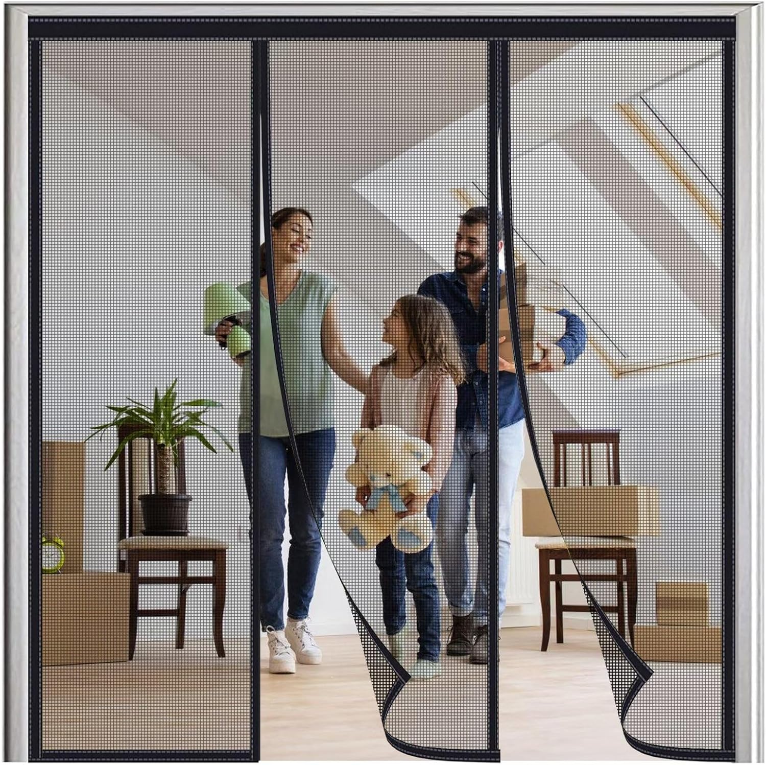 Gym Upgrade Magnetic Screen Door 125x220cm Heavy Duty Mesh Curtain with Full Frame Hook and Loop Powerful Magnets That Snap Shut Automatically Black