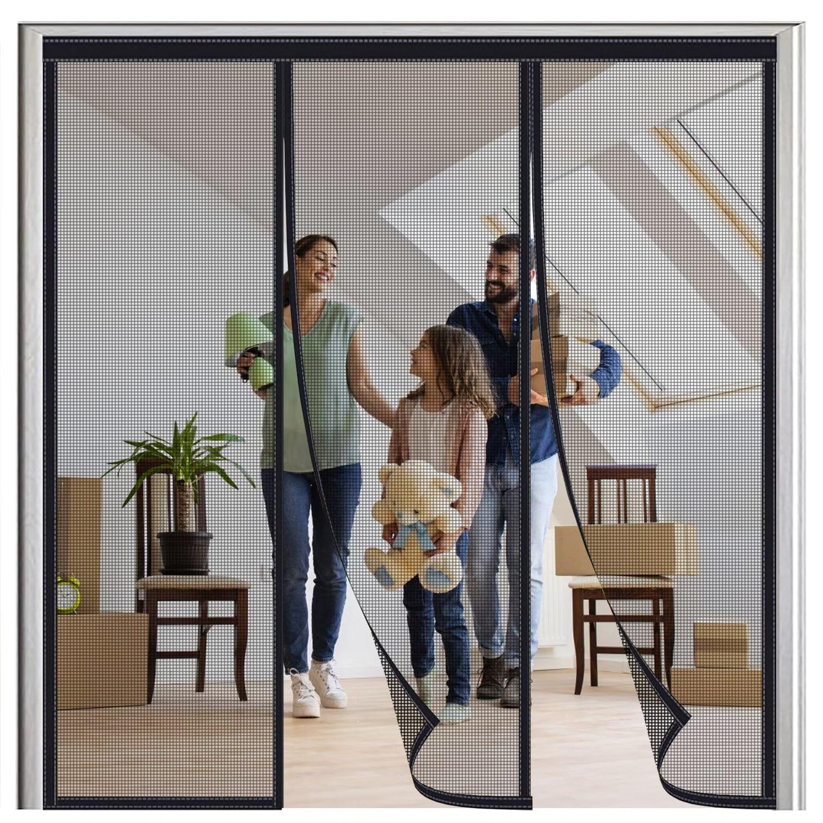 Tenda Magnetica Zanzariera Anti Insetti 90x220cm, si richiude da sola, Supporta la personalizzazione a grandezza naturale Nero
