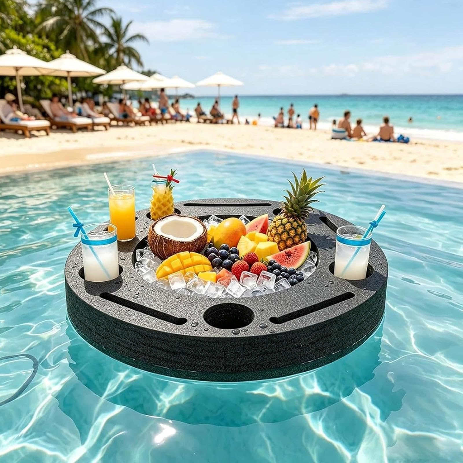 Portavasos Flotante para Piscina Bandeja Portátil para Comida y Copas en | Flotador de Bebidas para Lago Playa Natación Adultos Frutas Bañera Kayak Aire Libre