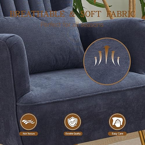 Miniatura 4 de Juego de 2 sillas decorativas de tela para sala de estar, sillas modernas de mediados de siglo con almohada y patas doradas, cojín de 8.5 pulgadas