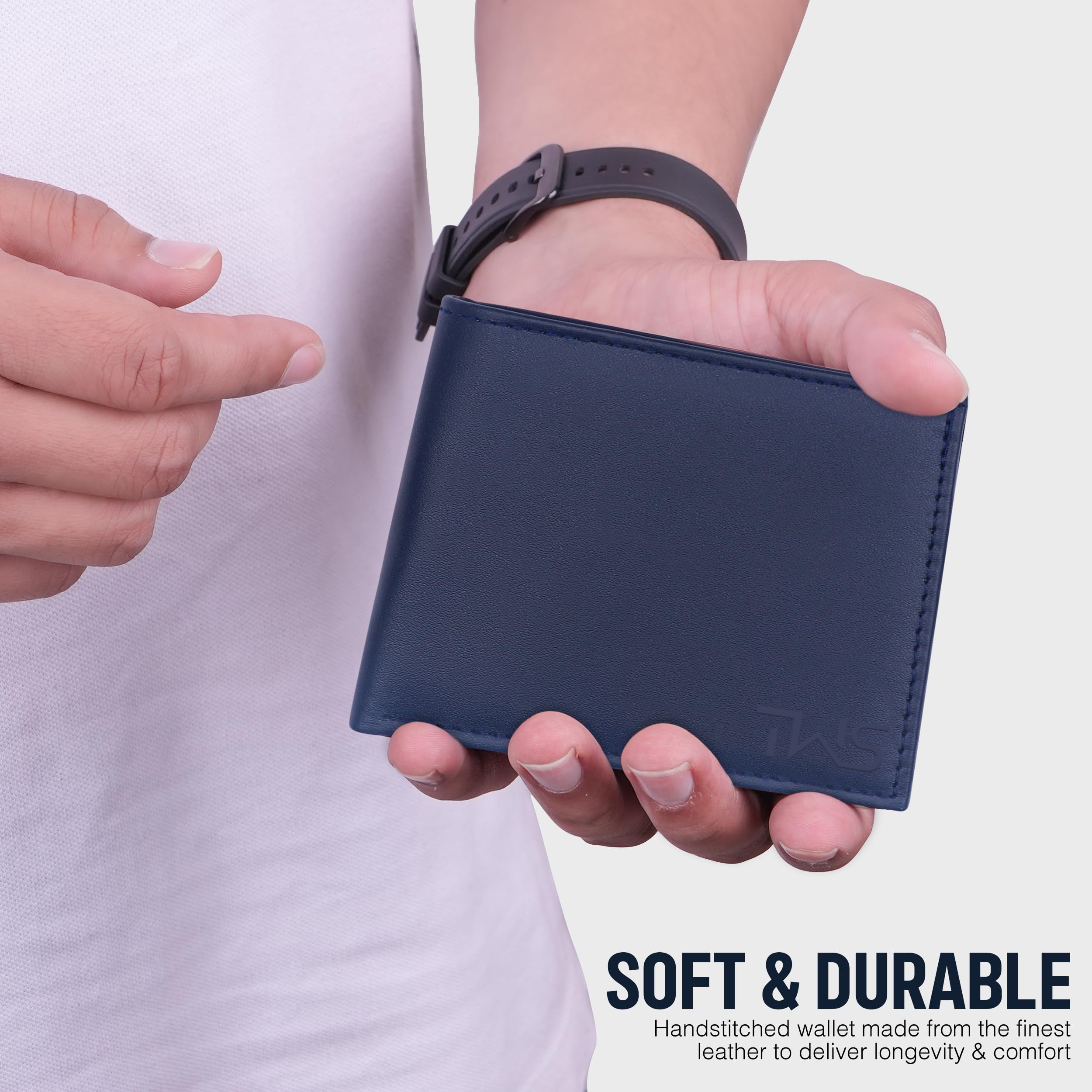 The Wallet Store Solid Leather Wallet For Men - Blue