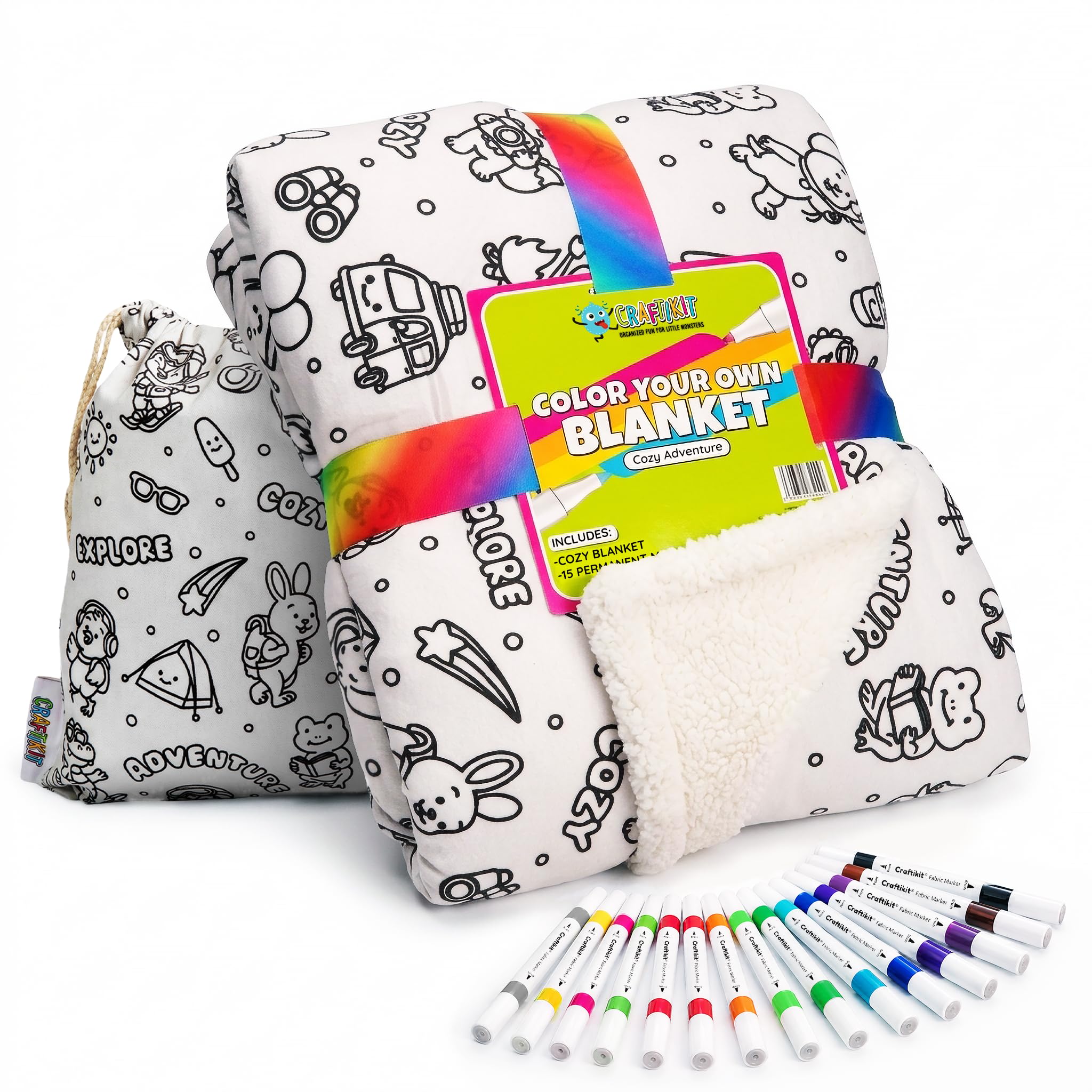Craftikit Cozy Coloring Blanket for Kids & Adults -15 Markers