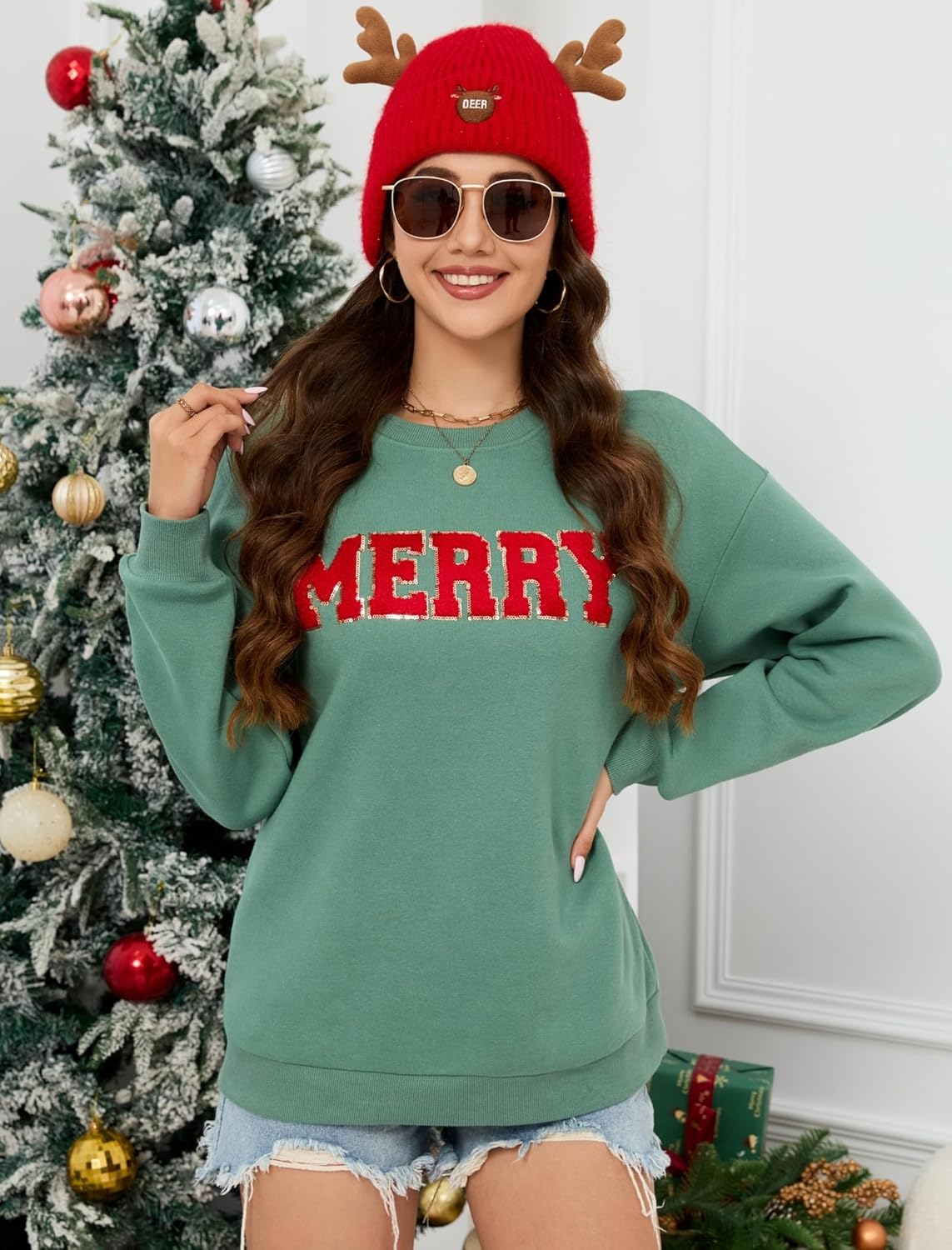 Leikar Christmas Sweatshirts For Women Retro Santa Hoodies Crewneck Pullover Sweater Holidays Fashion Outfits 2025 - Image 3