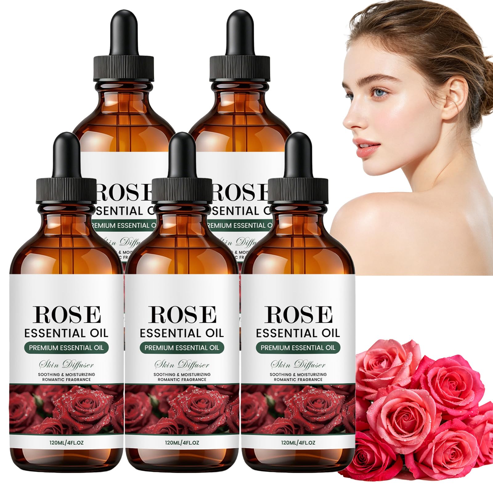 Huile multi-usage parfumée à la rose - Huile hydratante pour les cheveux et le corps pour contrôler les frisottis, lisser l'hydratation légère, soins quotidiens non gras (5PCS)