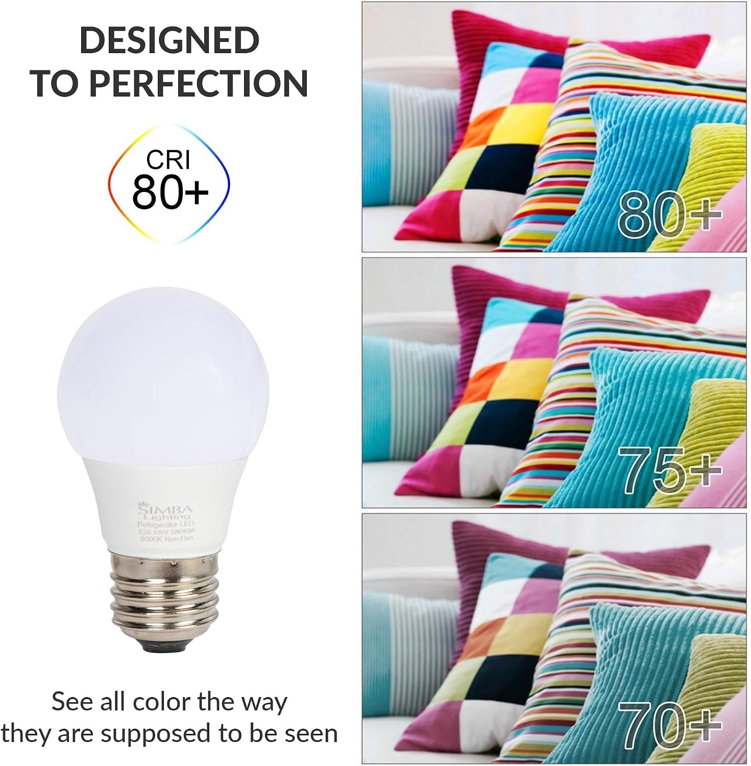 Simba Lighting LED A15 Refrigerator Light Bulbs (2-Pack) 5W 40W Replacement Waterproof Small for Appliances, Freezers, 120V, E26 Standard Medium Base, Frosted Cover, Not Dimmable, 5000K Daylight