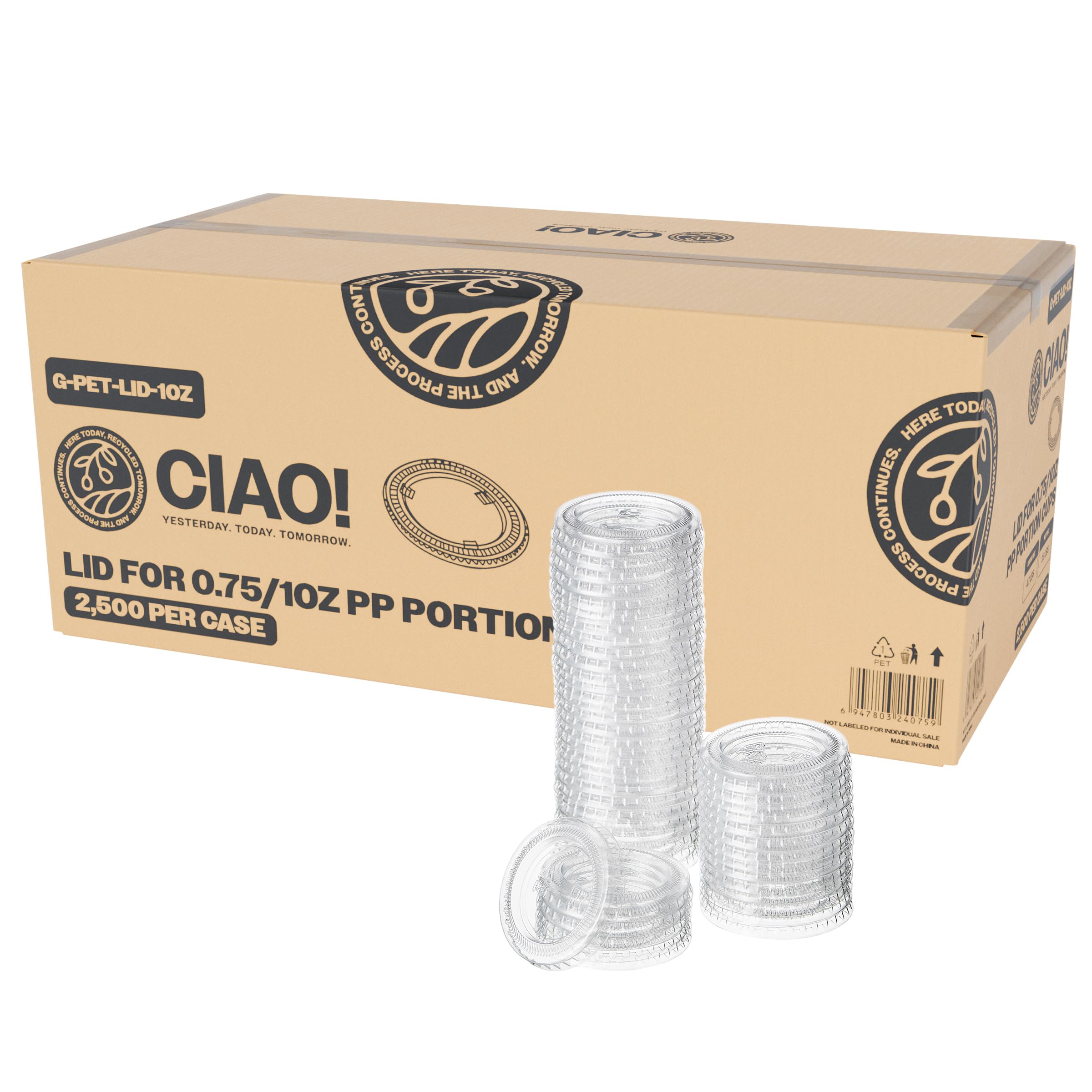 Ciao! Ultra Clear PET Portion Cup Lids, .45mm Diameter, Fit For Ciao! 0.75oz &amp; 1oz Portion Cups - Case of 2,500
