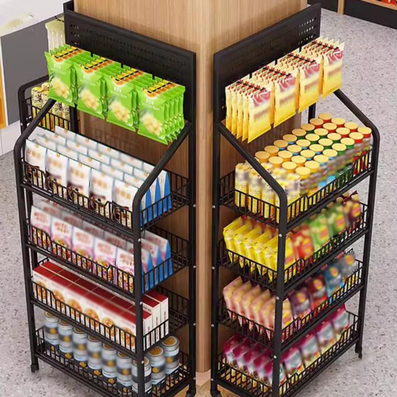 Półki supermarketowe, Wózek z półką supermarketową z haczykami, stojak ekspozycyjny w sklepie spożywczym na przekąski/napoje/puszki/zabawki, wolnostojący metalowy uchwyt na organizer(5 tier)