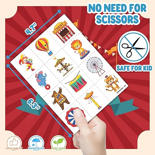 72PCS Carnival Party Set - 48PCS Temporary Tattoos & 24PCS Slap Bracelets - Fun Circus-Themed Birthday Supplies, Baby Shower Gifts, Classroom Rewards & Party Decor for Kids (Boys & Girls)