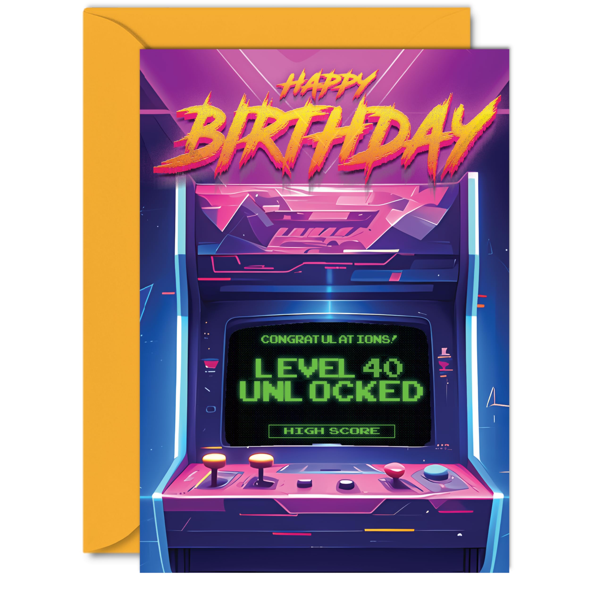 40th Gamer Birthday Cards for Men Women - Level 40 Unlocked - Happy 40 Birthday Card for Brother Sister Uncle Auntie Friend, A5 Forty Fortieth Bday Video Game Greeting Cards