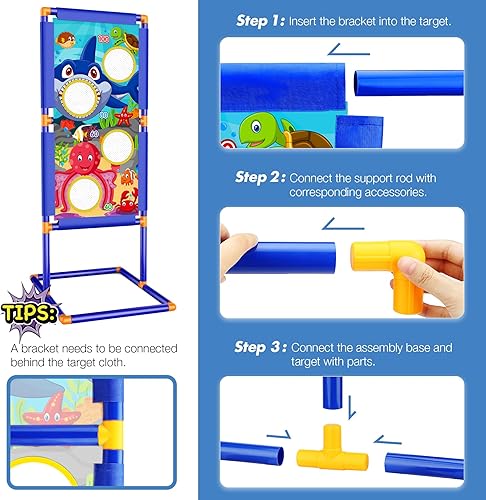 Miniatura 4 de KKONES Juego de arco y flecha para niños, juguete de disparo 2 en 1, juego de tiro con luz LED con arco y pistola de aire, bolas de espuma, flechas