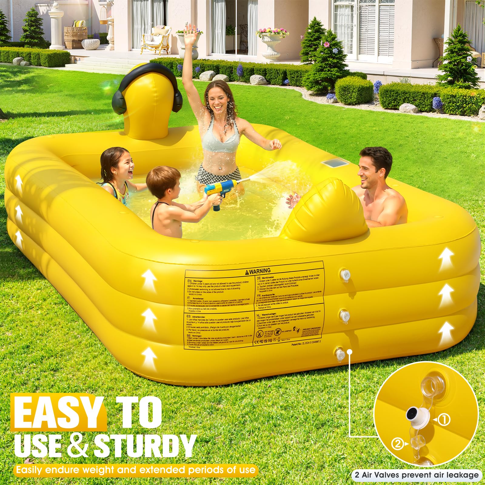 KingSom Piscina Gonfiabile con Luci, Paperella Piscina Gonfiabile Rettangolare Solare, Grande Piscina per Bambini e Adulti, 254 x 160 x 56 cm, Piscina Fuori Terra per Famiglie per Giardino, Esterni