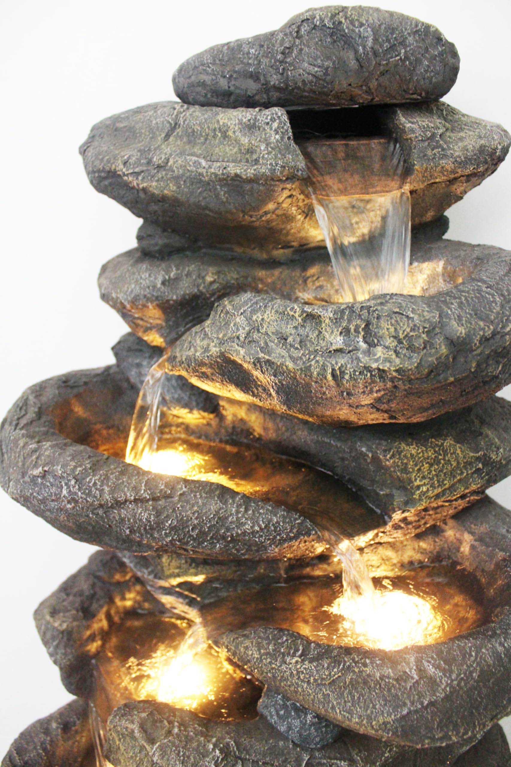Grande Fontaine de Jardin BK902 avec éclairage LED Fontaine Cascade en Pierre Grande décoration de Jardin Aspect Pierre 100 cm