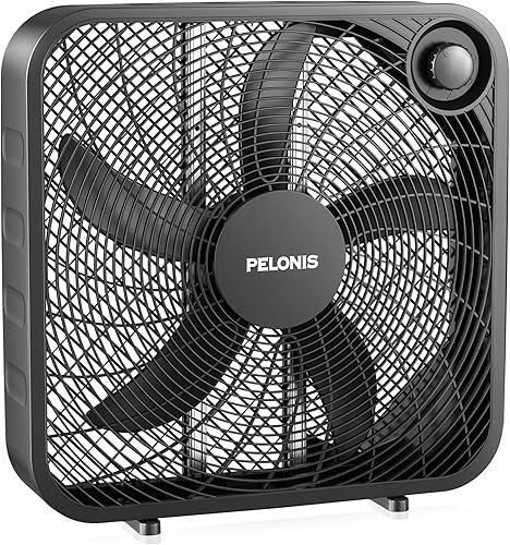 PELONIS Ventilador de caja de 20 pulgadas para dormitorio: 3 velocidades, 25 pies/s, ventilador de piso, ventilador de ventana, ventilador de mesa,