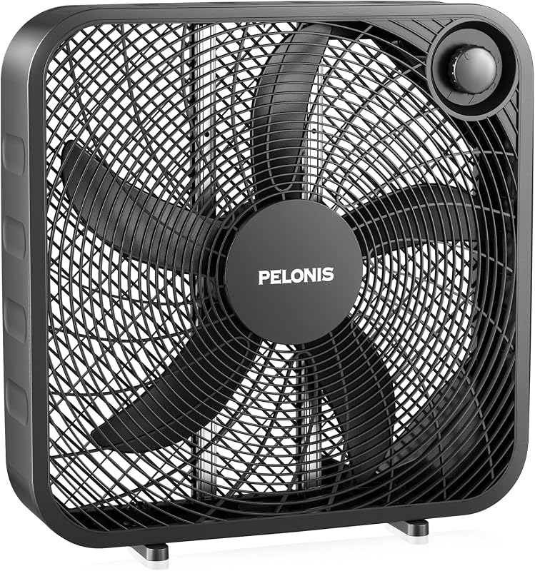 PELONIS 20 Inch Box Fan for Bedroom– 3 Speeds, 25ft/s, Floor Fan, Window Fan, Table Fan, Desktop Fan with Superior Air Throw (2295 CFM), Lightweight, 5 Blades, suitable for Office, Living Room, Garage