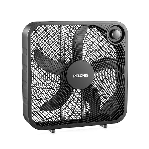 PELONIS 20 Inch Box Fan for Bedroom– 3 Speeds, 25ft/s, Floor Fan, Window Fan, Table Fan, Desktop Fan with Superior Air Throw (2295 CFM), Lightweight, 5 Blades, suitable for Office, Living Room, Garage