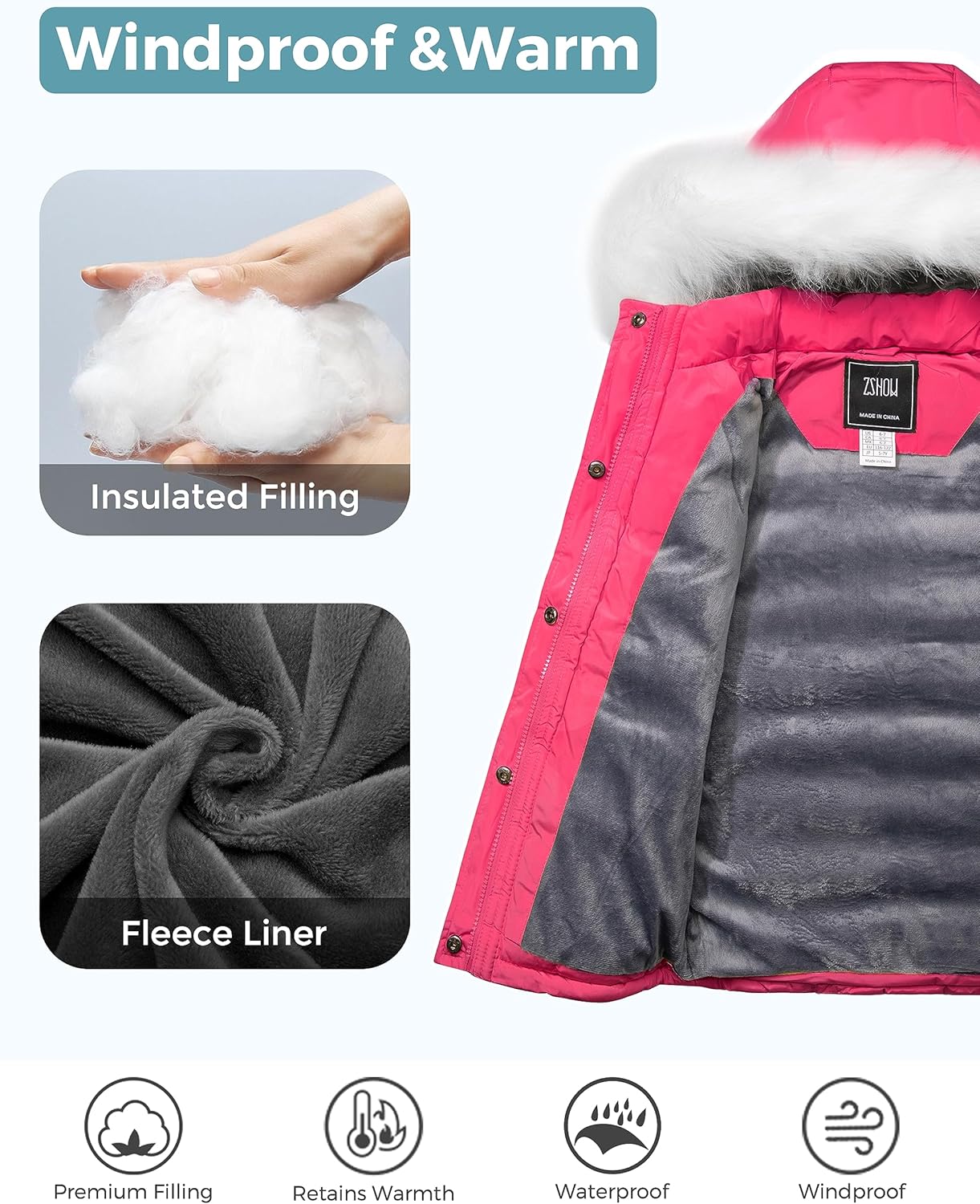 ZSHOW Girls' Puffer Jacket Soft Fleece Lined Warm Hooded Winter Coat - Image 4