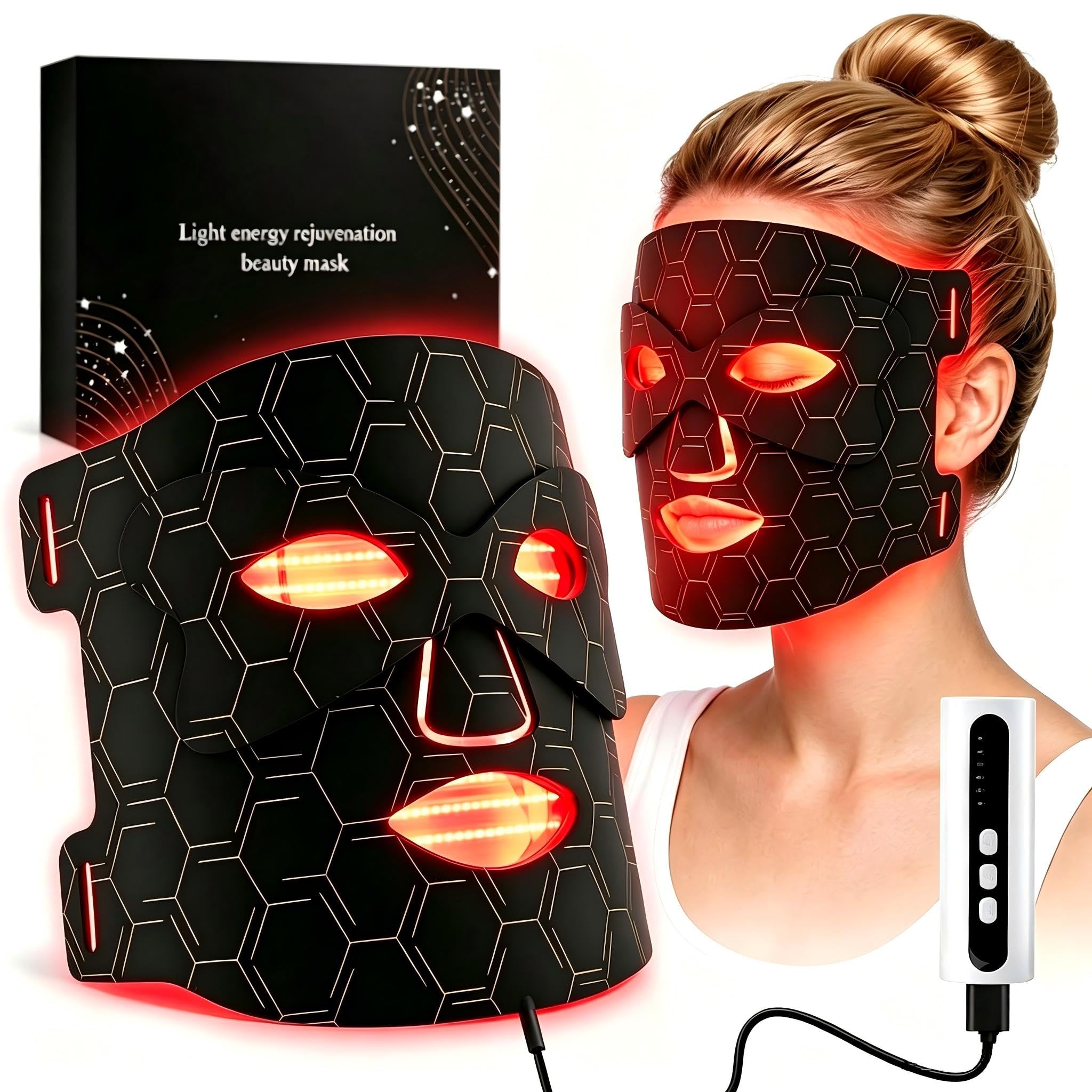 Maschera Terapia LED per Viso, Silicone Morbido, Luminosità Regolabile e Timer, Misura Viaggio