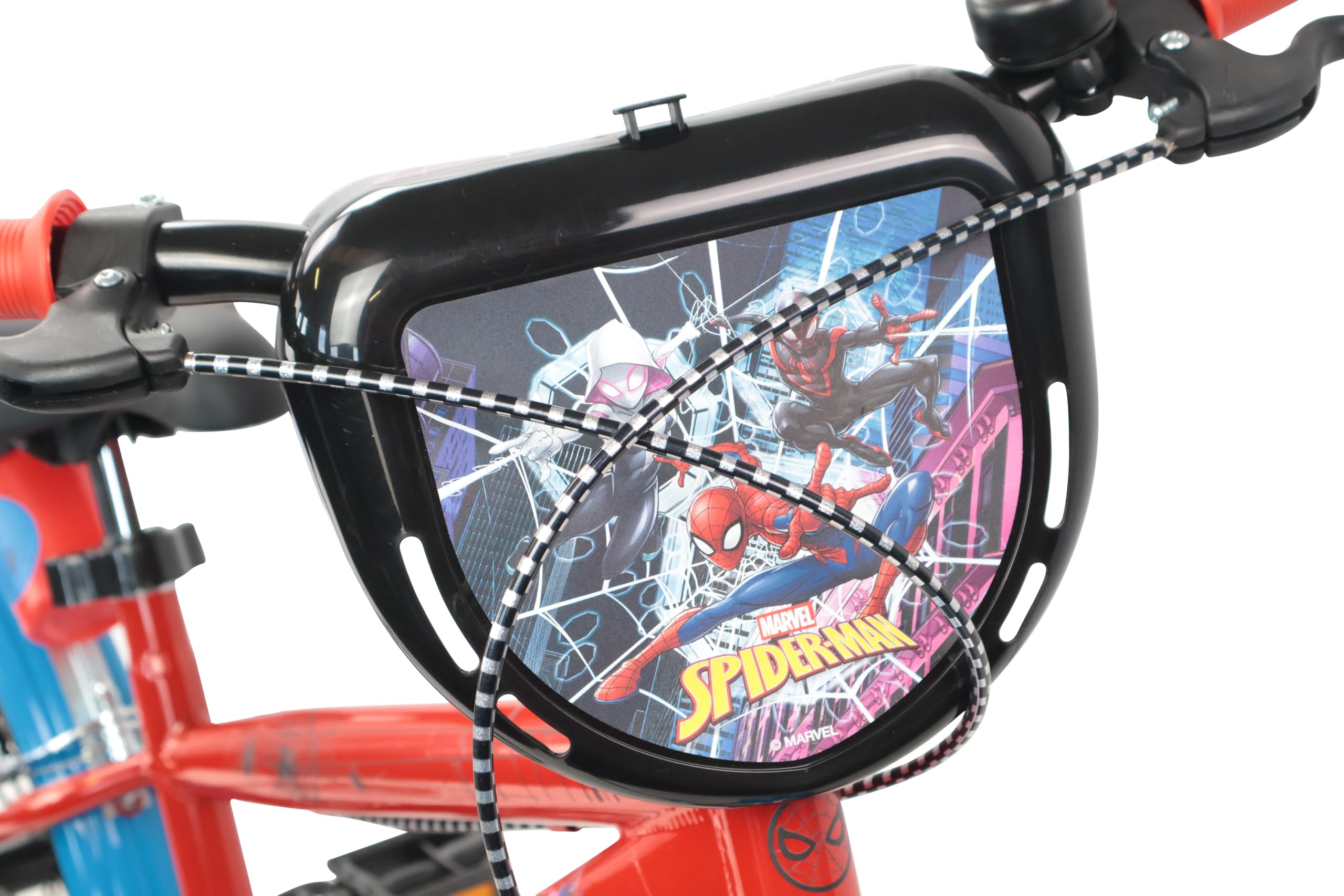 Denver Bike Bicicletta Bambino 16 Pollici Licensed Spiderman, 4-6 Anni, Rotelle Removibili, Freni Caliper Anteriore/Posteriore, Telaio Acciaio, Ruote Gonfiabili, Borraccia e Scudo