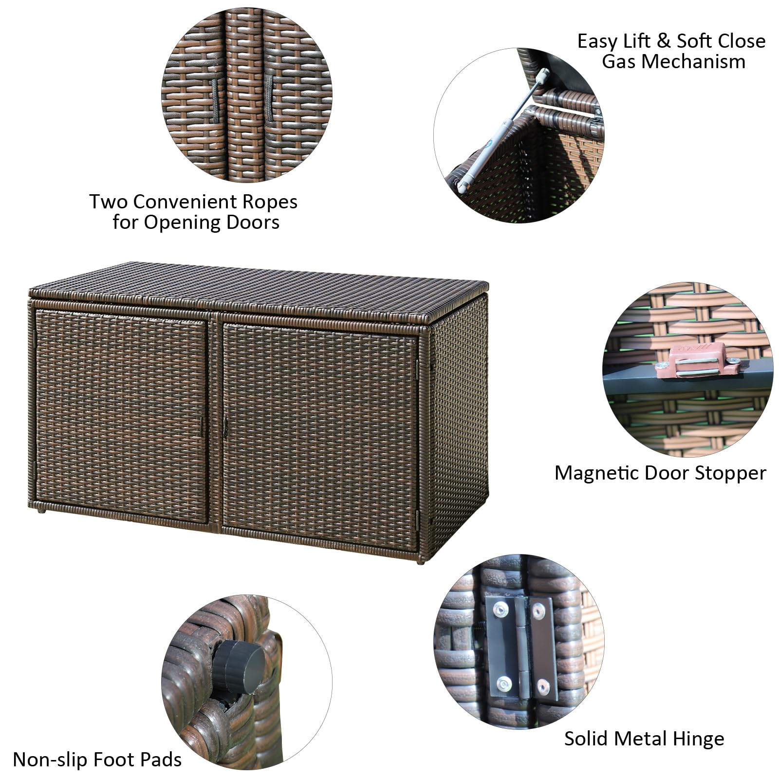 Coffre De Rangement à 2 Niveaux En Rotin PE, Grande Boîte Avec 2 Portes Couvercle Armoire Pour Jardin Balcon Piscine Salon Interieur Exterieur 115x60x65 Cm Noir 92629059
