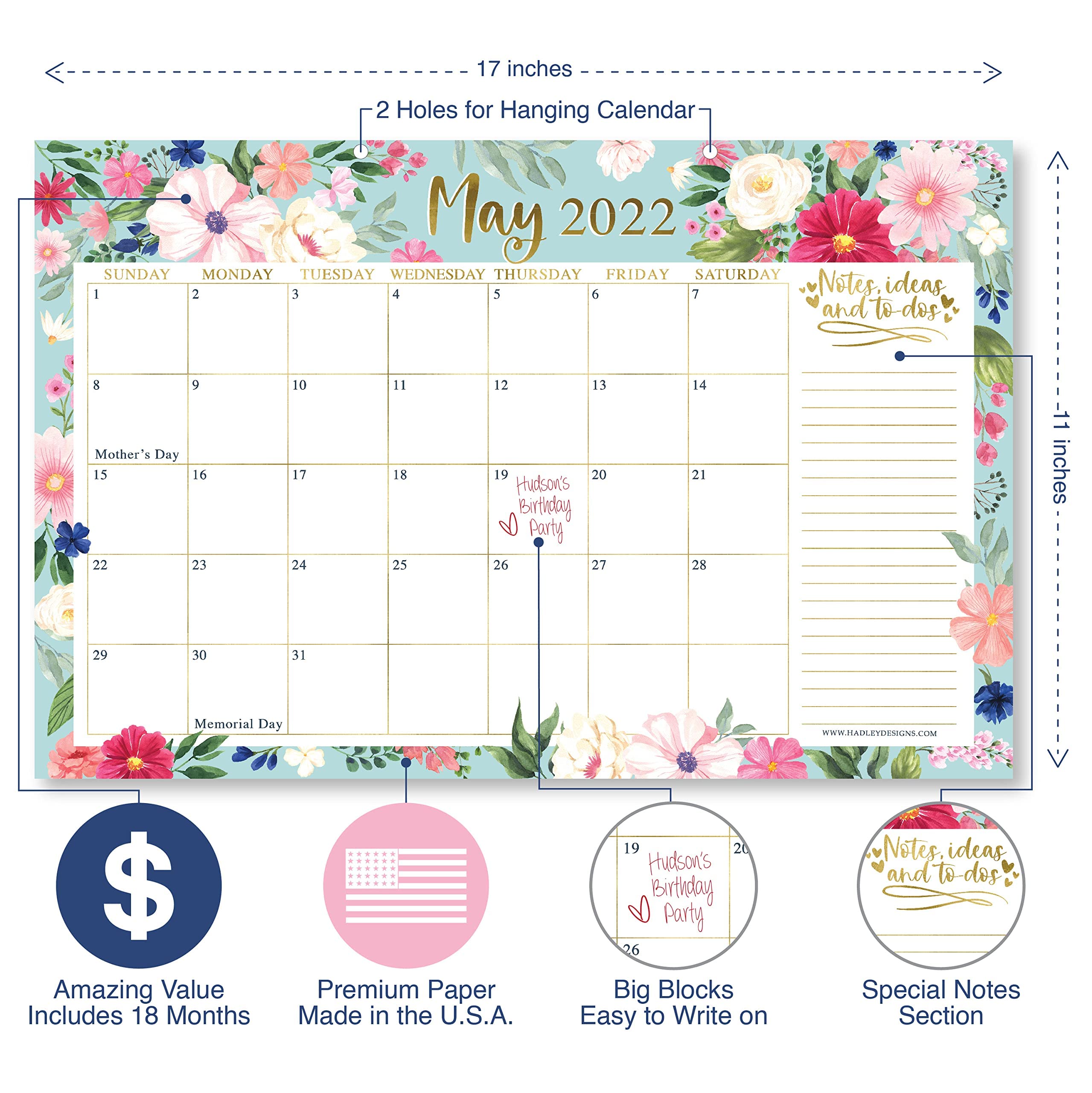 Buy Large Desk Calendar 20222023 2022 Wall Calendar Flowers Desk
