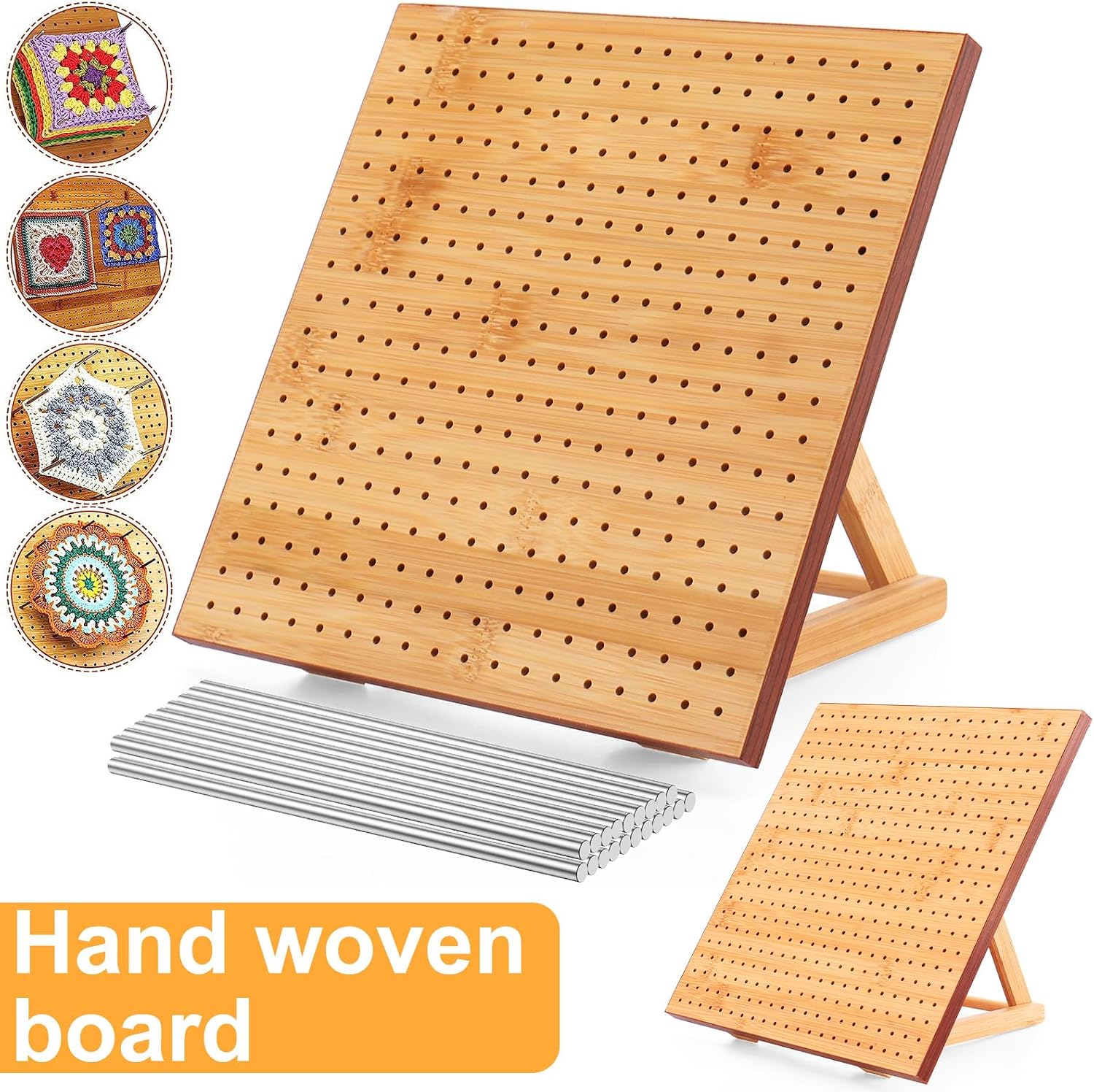 9.8" Crochet Blocking Board with 20 Pins & 5 Needles , Wooden Blocking Board for Crocheting Knitting, Bamboo Granny Square Blocking Boards for Crochet Projects, Crocheting Accessories for Crocheters