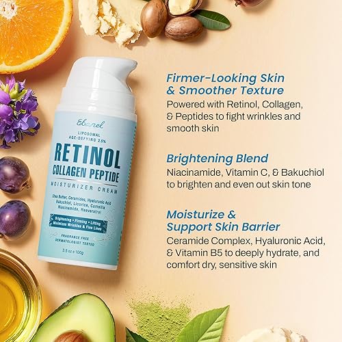 Miniatura 3 de Ebanel Crema hidratante facial con 2.5% de retinol con péptidos, vitamina C, ácido hialurónico, crema de noche antienvejecimiento y arrugas, crema