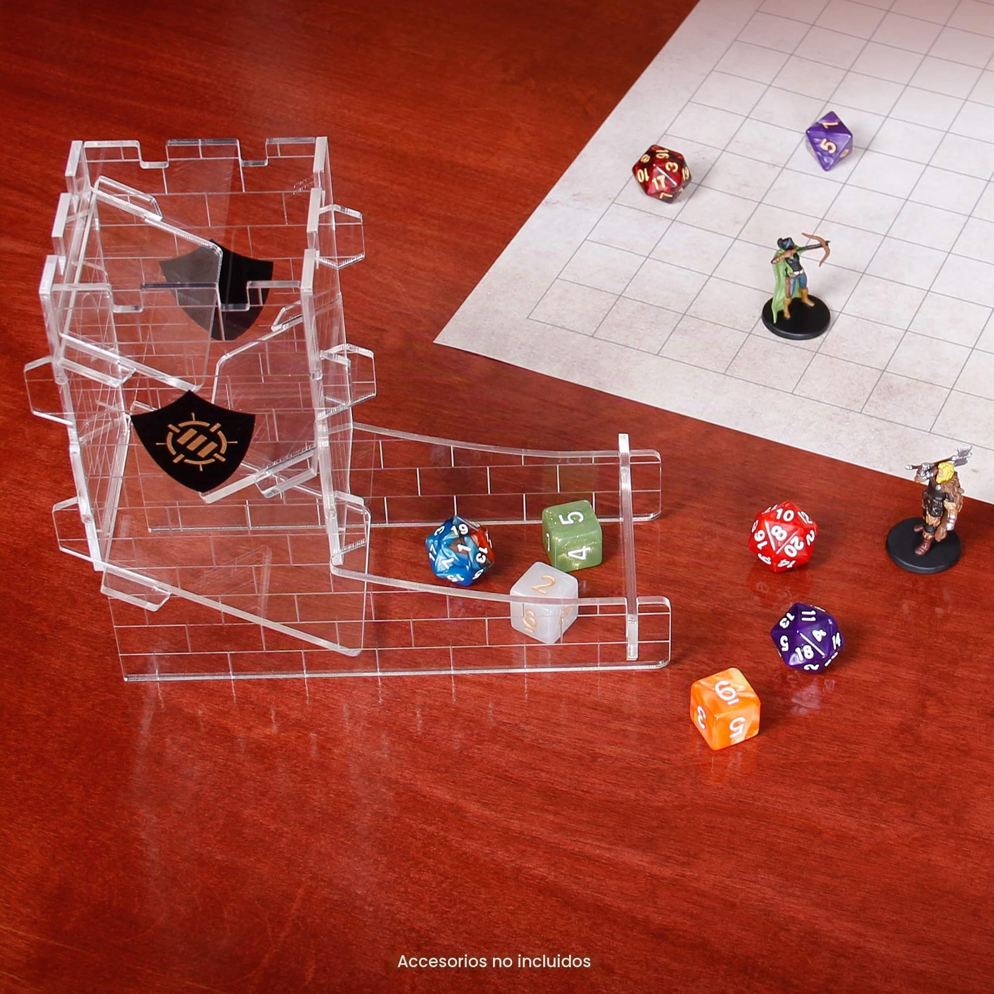 ENHANCE Torre de Dados para Juegos de Rol de Mesa - Diseño de Castillo, Rodillo Portátil para Hasta 14 Dados Estándar - Bandeja Rodante Grabada